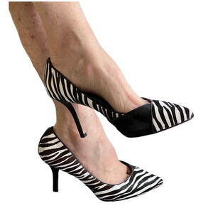 WHITE HOUSE BLACK MARKET 9.5 M Zebra Calf Hair MONARCH Point Toe Stiletto Heels